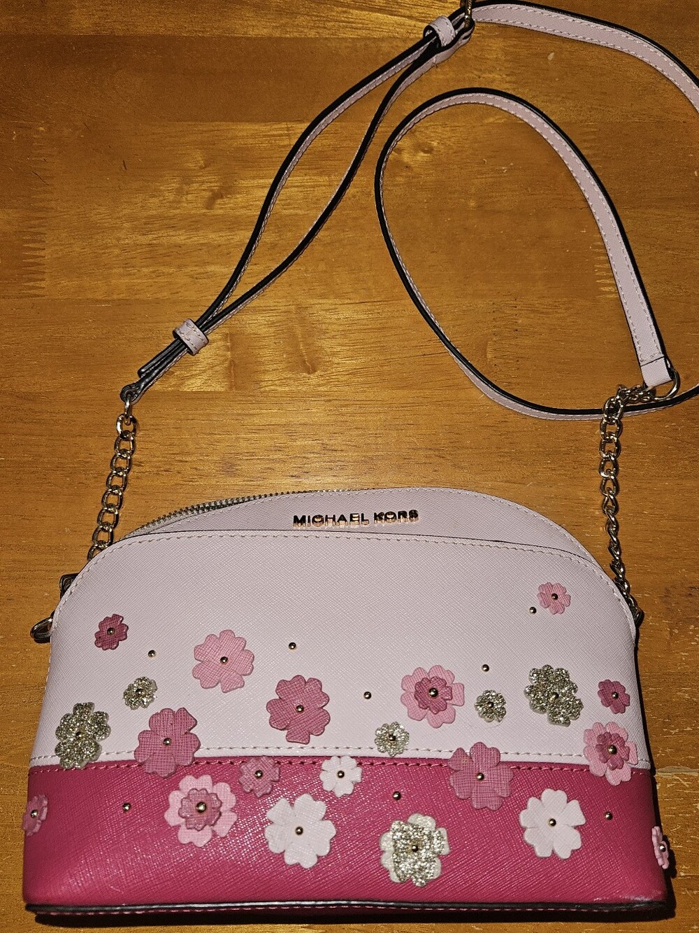 Michael Kors Pink and White Floral Crossbody Bag